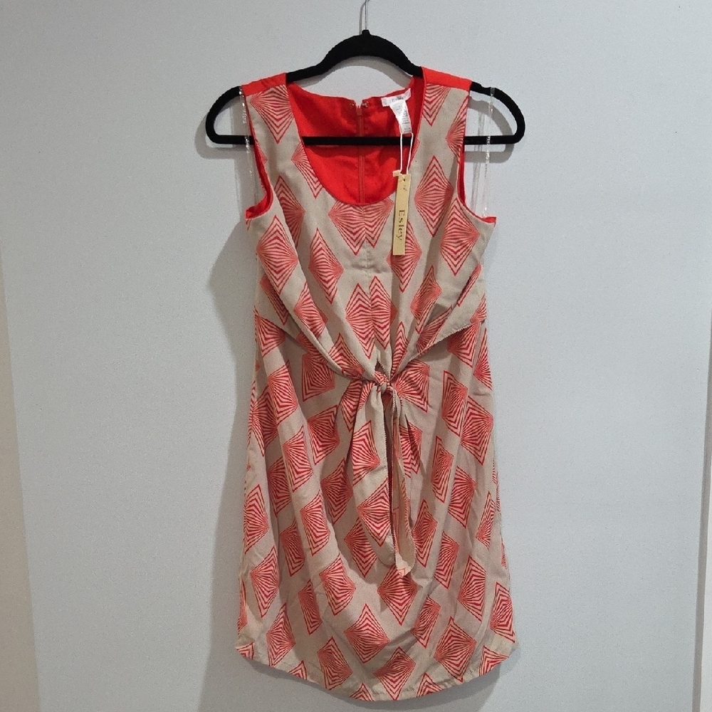 Esley By Anthropology Orange and Cream Patterned Mini Dress Sz L New With Tag